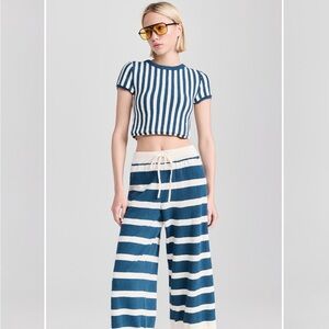 FREE PEOPLE Striped Blue and White Women's Pants